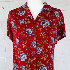Vintage Crazy Horse Liz Claiborne Long Floral Maxi Shirt Dress Boho Size 12